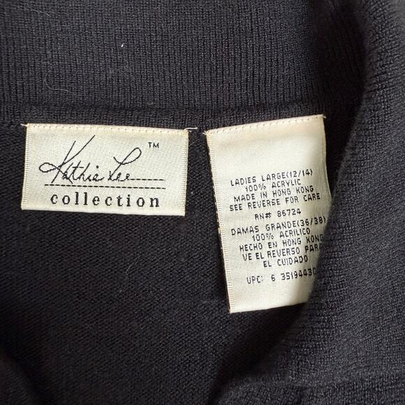 Black Kathie Lee Cardigan Sweater Size L Button Up Collar Goth Preppy Academia - Picture 4 of 4